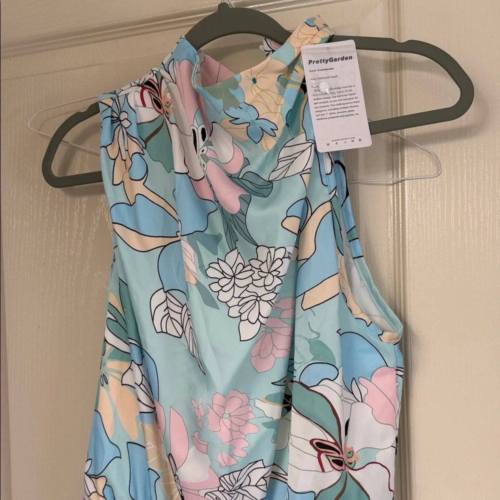 Elegant Floral Maxi Dress - Light Blue and Pink - Picture 2 of 3